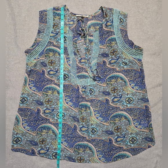 DANIEL RAINN Blue Boho Style Short Cap Sleeve Sheer Blouse Crochet Lace Size 1X - Picture 7 of 10